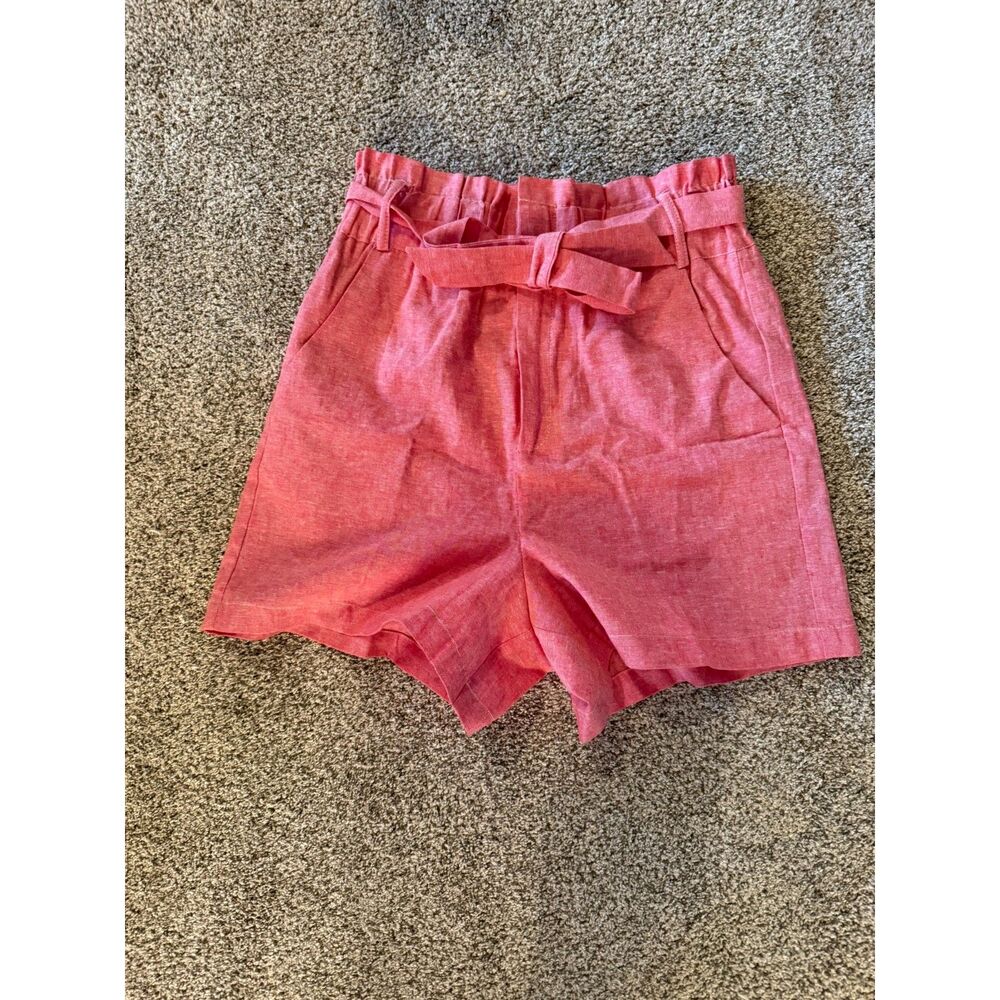 Draper James Red Paperbag Style High Waisted Cotton Linen Blend Sz Small Shorts